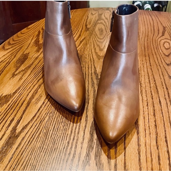 Cole Haan almond toe leather booties light brown. 9.5M w/side Zip. 2.25” wedge - Picture 1 of 8